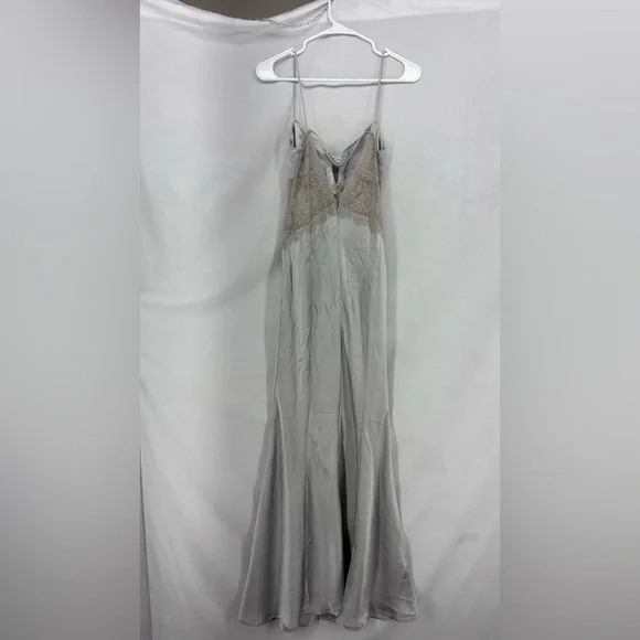 ASOS Design Silver Satin Maxi Dress Lace Back Cutout Slit Size Small 4 - Picture 6 of 10